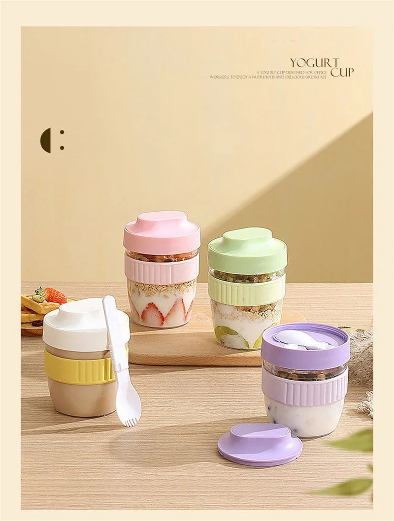 Portable Breakfast Fruit Oat Yogurt Salad Cup With Lid Spoon Food Storage Cup Fitness Weight Reducing Picnic Lunch Box