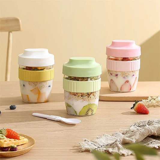 Portable Breakfast Fruit Oat Yogurt Salad Cup With Lid Spoon Food Storage Cup Fitness Weight Reducing Picnic Lunch Box