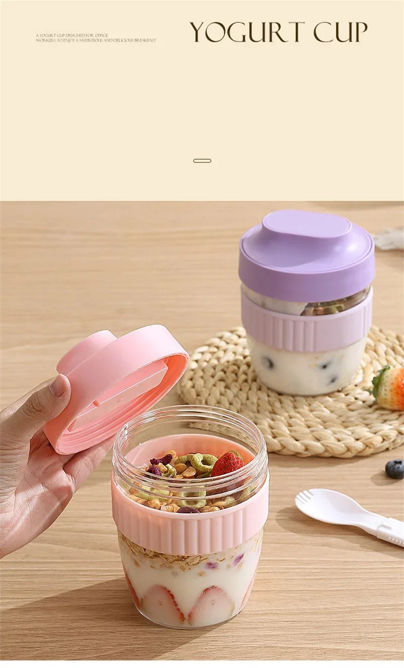 Portable Breakfast Fruit Oat Yogurt Salad Cup With Lid Spoon Food Storage Cup Fitness Weight Reducing Picnic Lunch Box