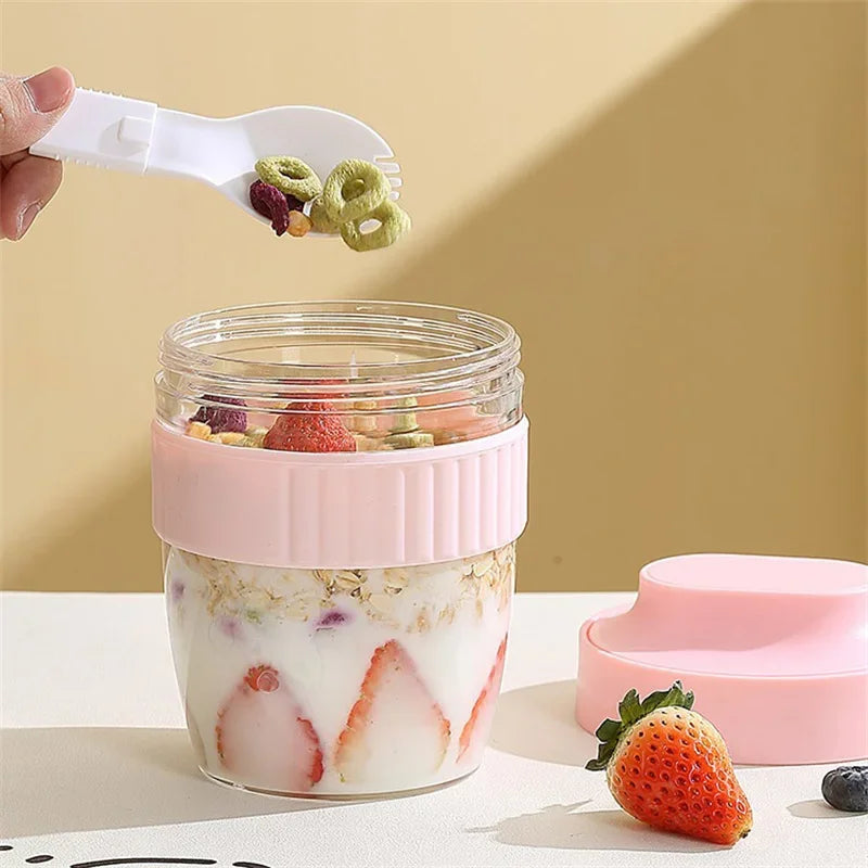 Portable Breakfast Fruit Oat Yogurt Salad Cup With Lid Spoon Food Storage Cup Fitness Weight Reducing Picnic Lunch Box