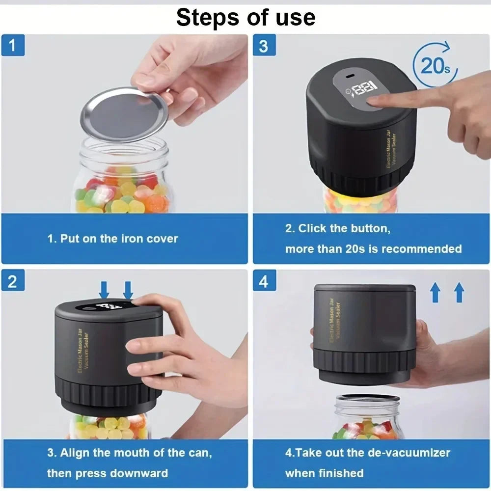 Portable Electric Mason Jar Vacuum Sealer Food Storage Kit for Wide-Mouth and Regular-Mouth Mason Jars Fermentation