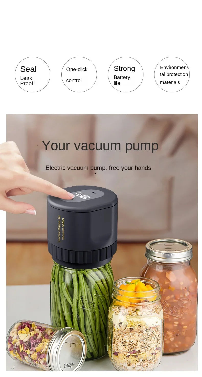 Portable Electric Mason Jar Vacuum Sealer Food Storage Kit for Wide-Mouth and Regular-Mouth Mason Jars Fermentation