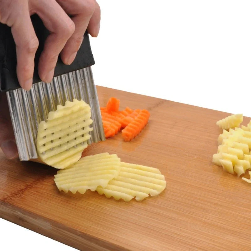 Potato Cutter Chip French Fry Maker Stainless Steel Wavy KnifeFrench Fries Choppers Kitchen Knife Chopper