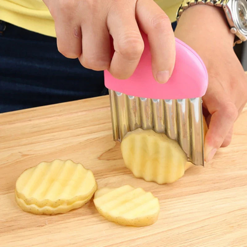 Potato Cutter Chip French Fry Maker Stainless Steel Wavy KnifeFrench Fries Choppers Kitchen Knife Chopper