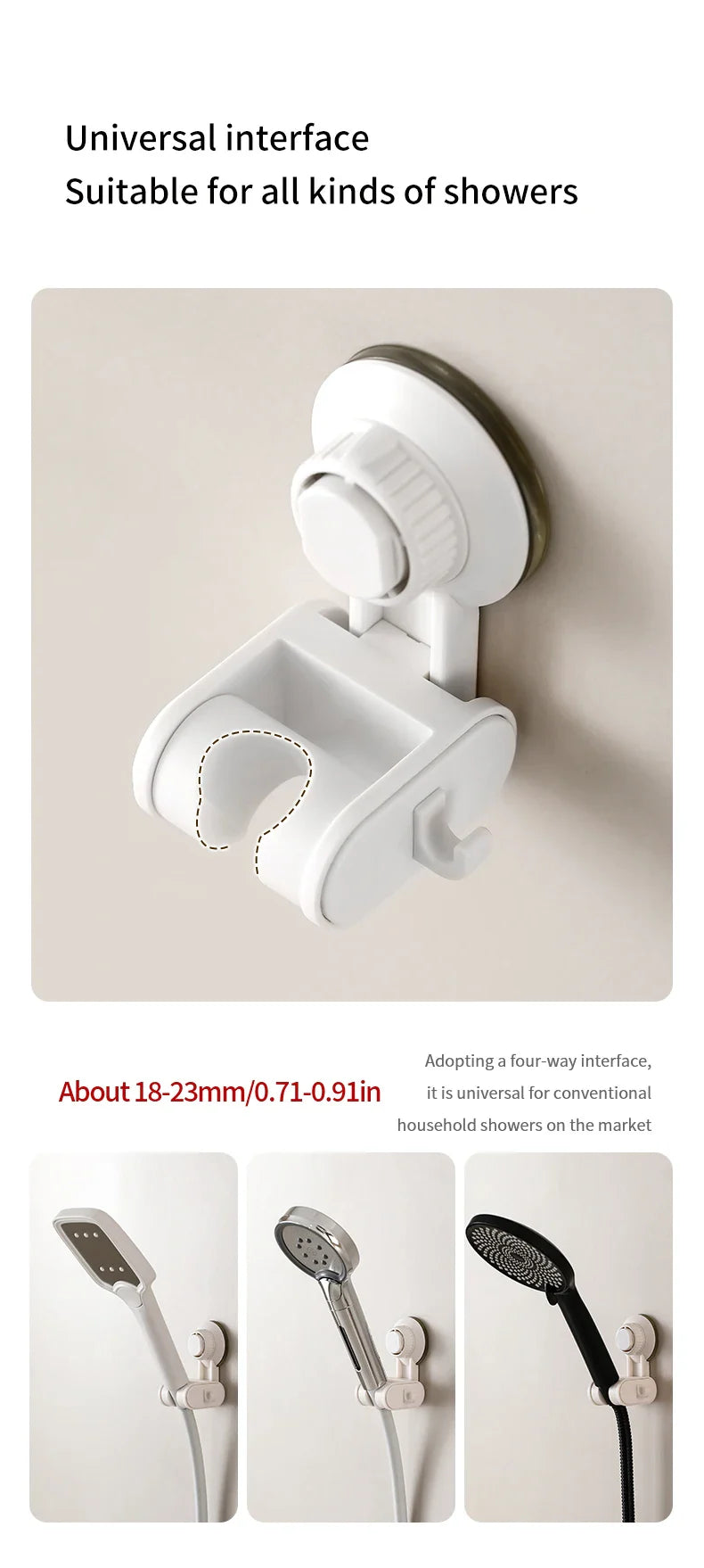 Punch-Free Adjustable Suction Cup Shower Holder with Storage Hook Household Movable Shower Holder Bathroom Plastic Hook