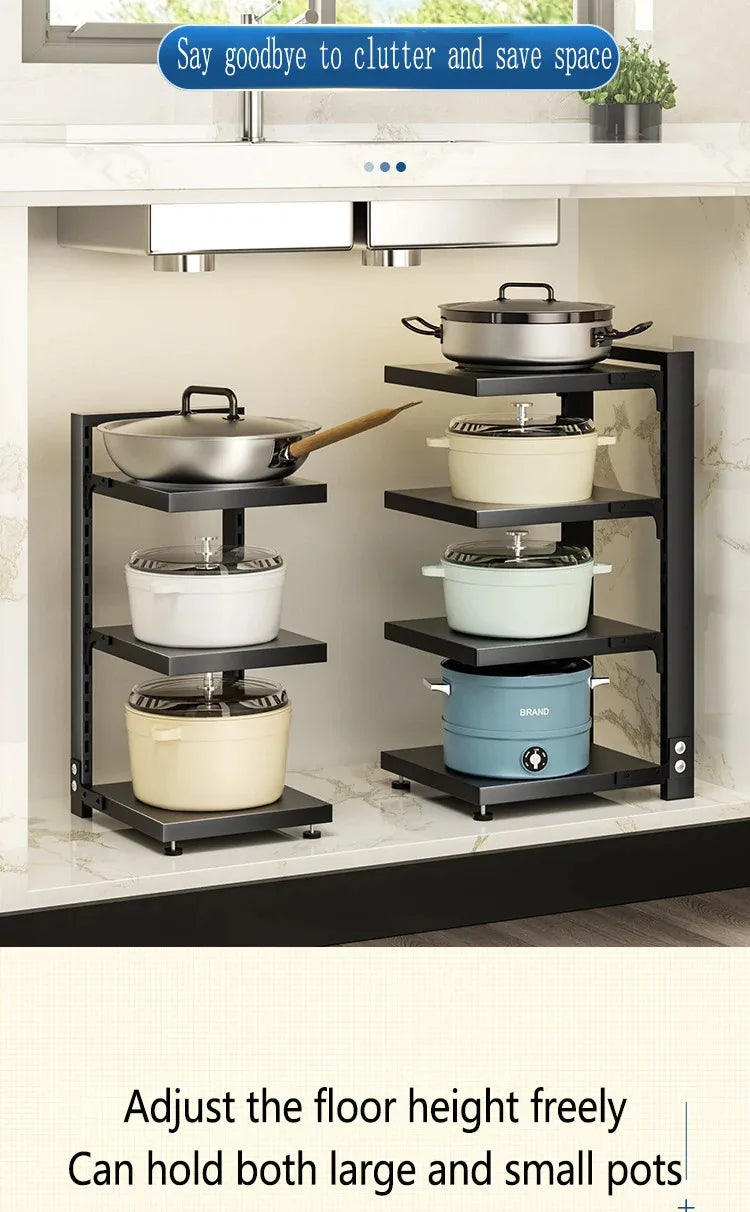 Rack Kitchen Pot Rack Storage Special Pot Rack Multi-layer Adjustable Cabinet Pantry Table Rack Stainless SteelSewer