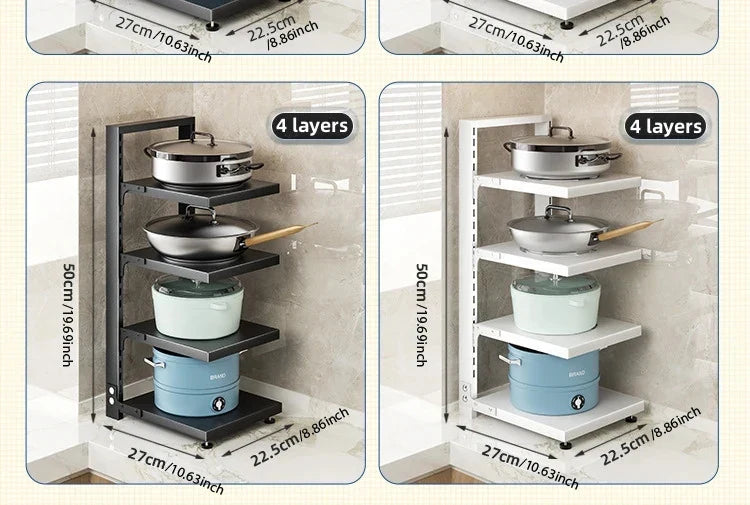 Rack Kitchen Pot Rack Storage Special Pot Rack Multi-layer Adjustable Cabinet Pantry Table Rack Stainless SteelSewer