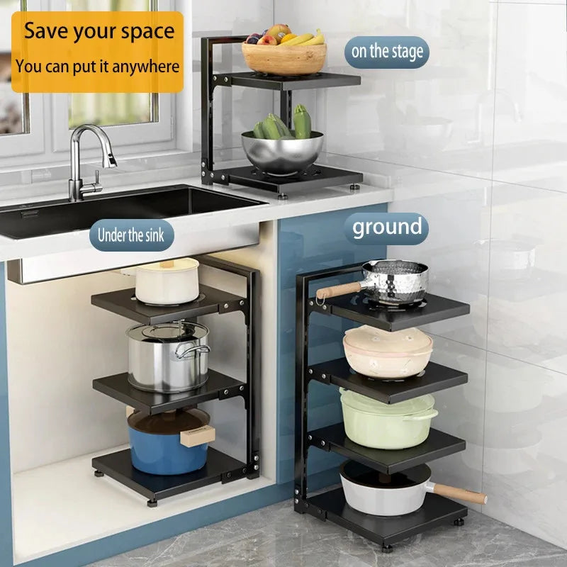 Rack Kitchen Pot Rack Storage Special Pot Rack Multi-layer Adjustable Cabinet Pantry Table Rack Stainless SteelSewer