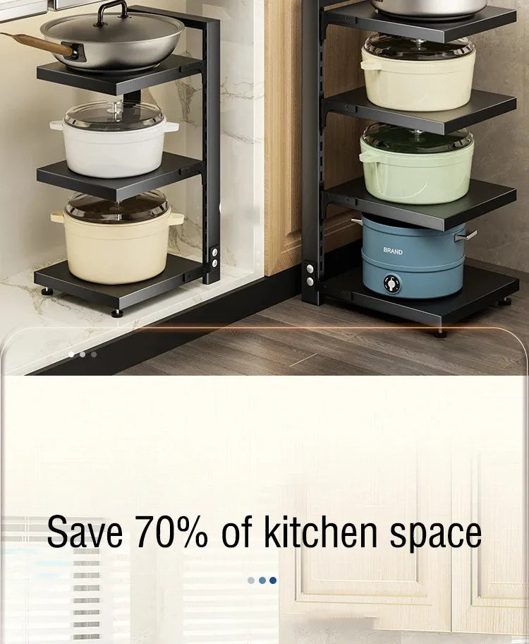 Rack Kitchen Pot Rack Storage Special Pot Rack Multi-layer Adjustable Cabinet Pantry Table Rack Stainless SteelSewer