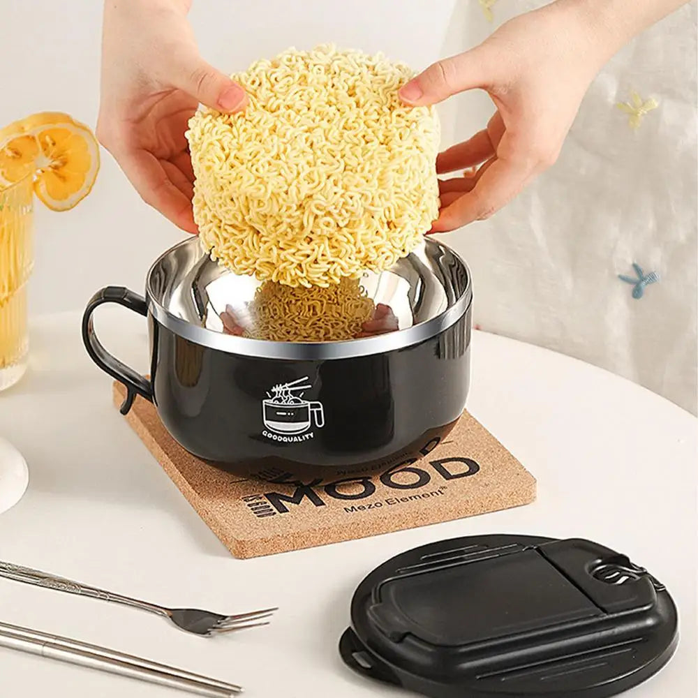 Ramen Bowl with Lid and folding tableware 1000ml Instant Noodle Bowl with Handle Soup Cereal Dormitory Kitchen