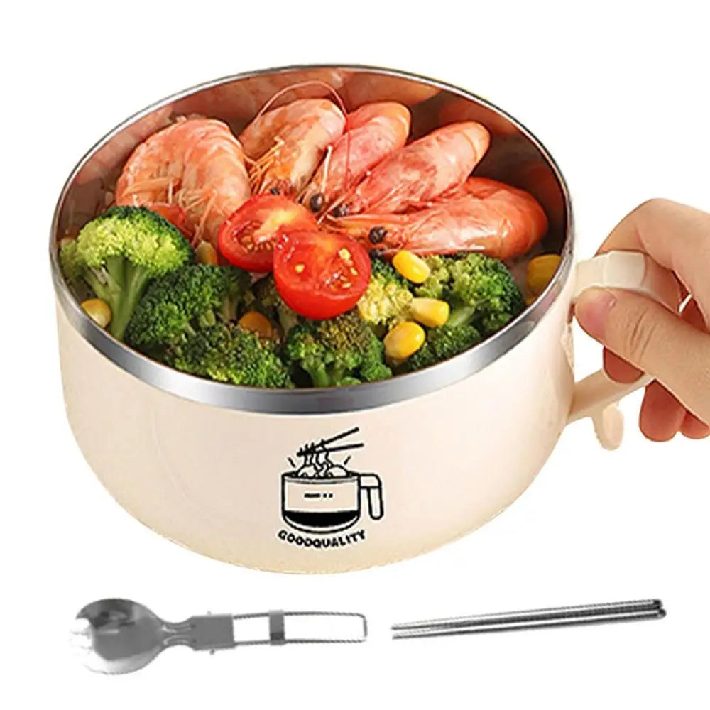 Ramen Bowl with Lid and folding tableware 1000ml Instant Noodle Bowl with Handle Soup Cereal Dormitory Kitchen