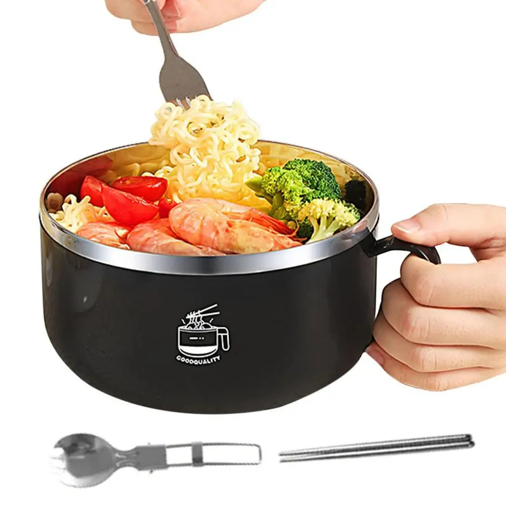 Ramen Bowl with Lid and folding tableware 1000ml Instant Noodle Bowl with Handle Soup Cereal Dormitory Kitchen