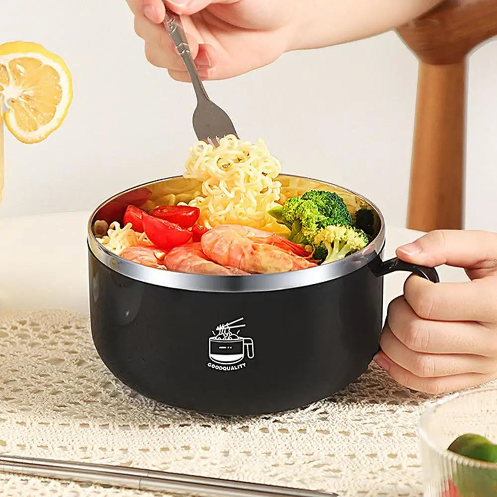 Ramen Bowl with Lid and folding tableware 1000ml Instant Noodle Bowl with Handle Soup Cereal Dormitory Kitchen