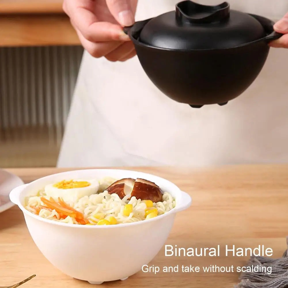 Ramen Bowl With Lid Soup Bowls With Lids Microwave Bowl Not Easy To Burn Binaural Handle Heating Convenience