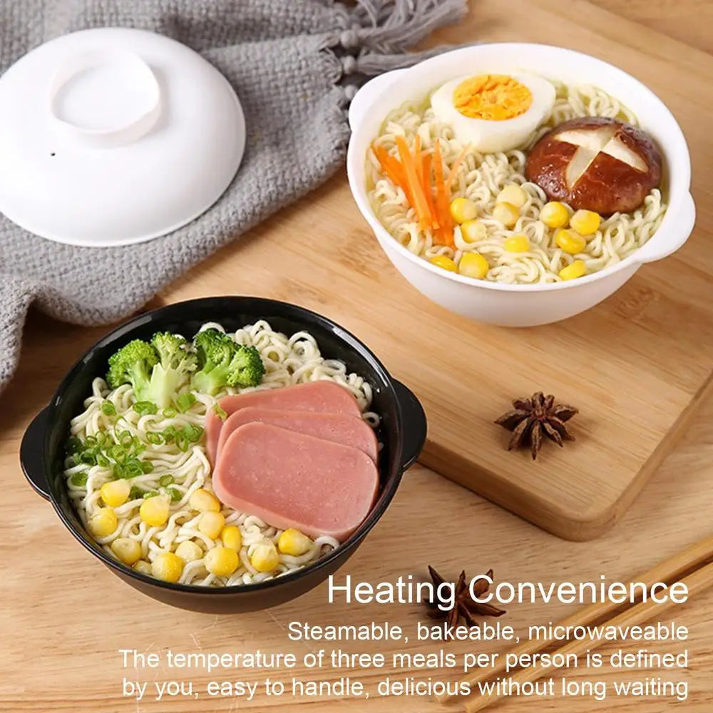 Ramen Bowl With Lid Soup Bowls With Lids Microwave Bowl Not Easy To Burn Binaural Handle Heating Convenience