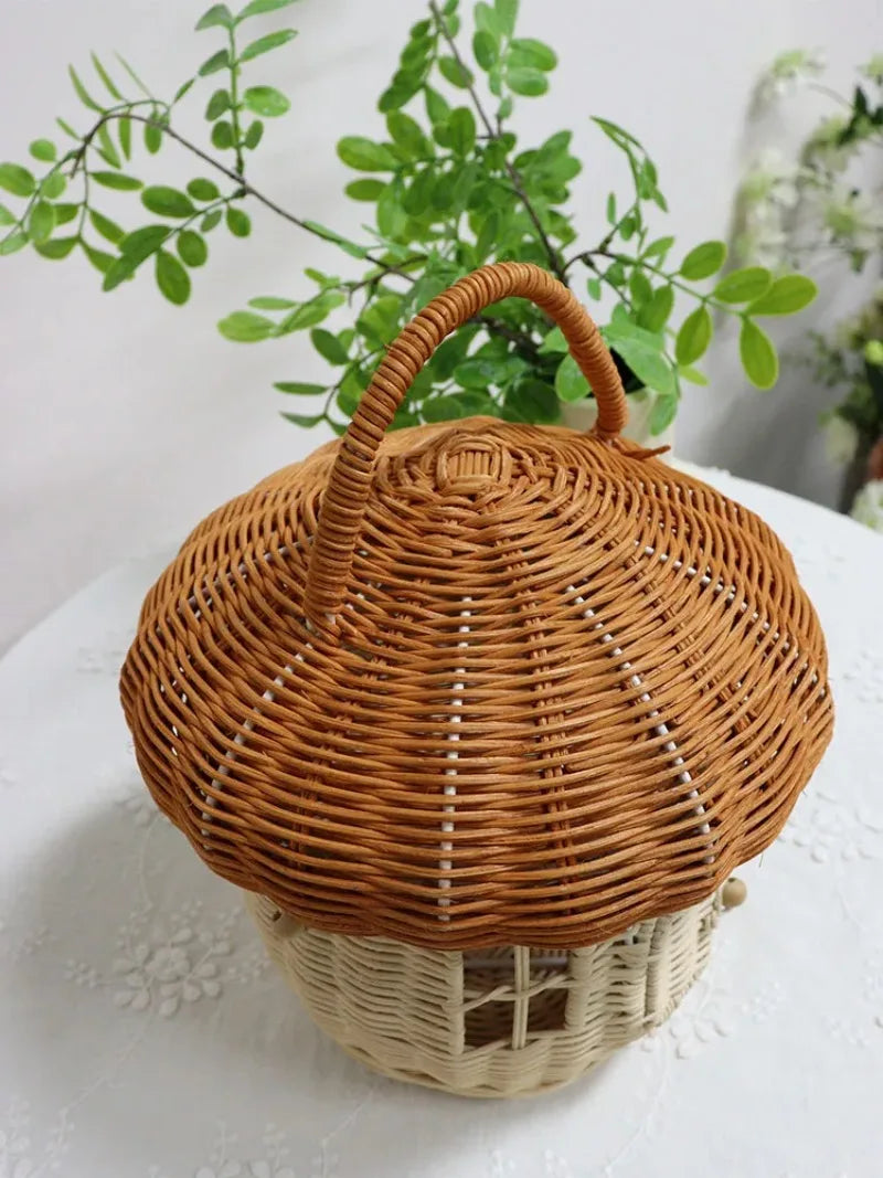 Rattan Mushroom Basket Cute Woven Nut Willow Wicker Picnic Storage Basket Outdoor Kid Children Handbag Women Straw Bag