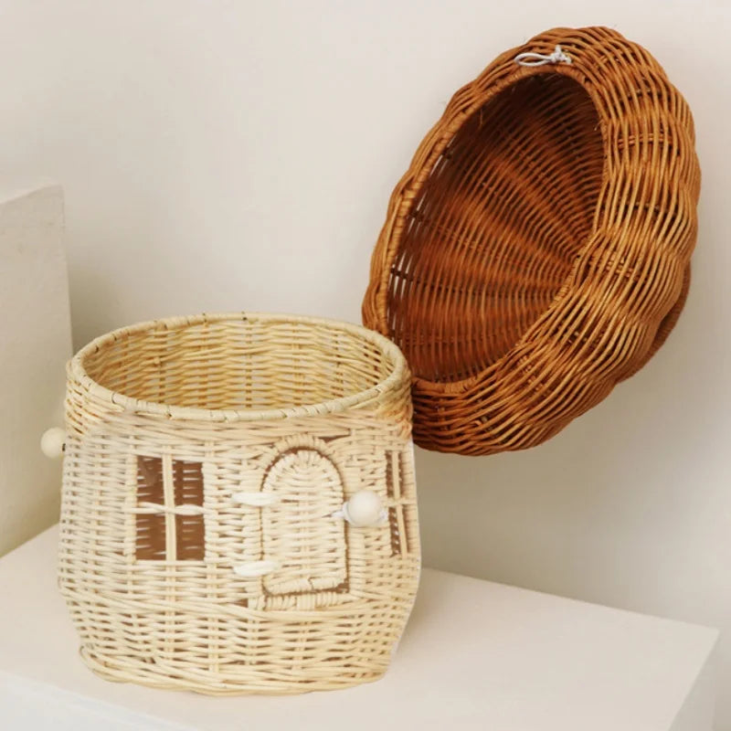 Rattan Mushroom Basket Cute Woven Nut Willow Wicker Picnic Storage Basket Outdoor Kid Children Handbag Women Straw Bag