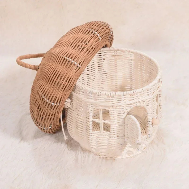 Rattan Mushroom Basket Cute Woven Nut Willow Wicker Picnic Storage Basket Outdoor Kid Children Handbag Women Straw Bag