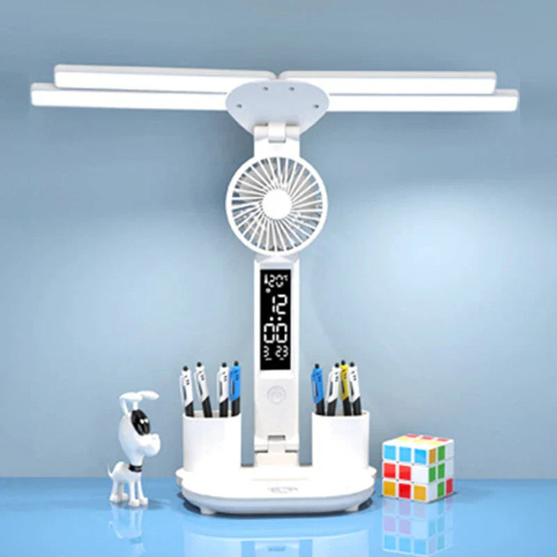 Rechargeable Table Lamp for Study Desk Lamp Reading Light Led Table Light with Fan Led Clock Dispaly Reading Lamp