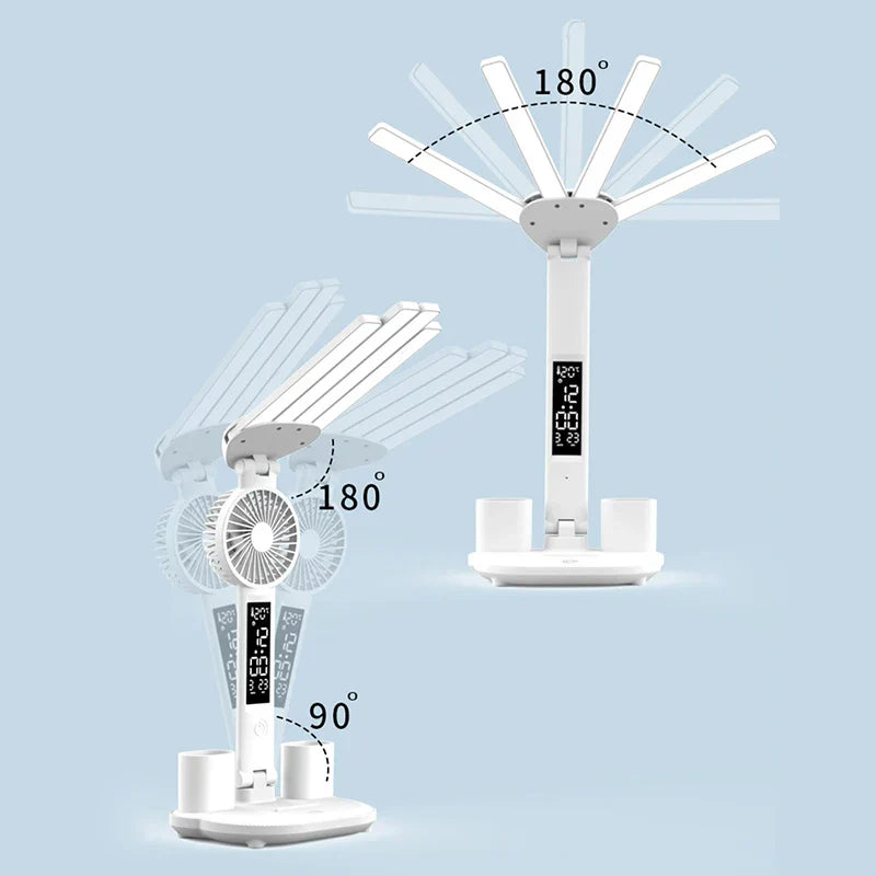 Rechargeable Table Lamp for Study Desk Lamp Reading Light Led Table Light with Fan Led Clock Dispaly Reading Lamp