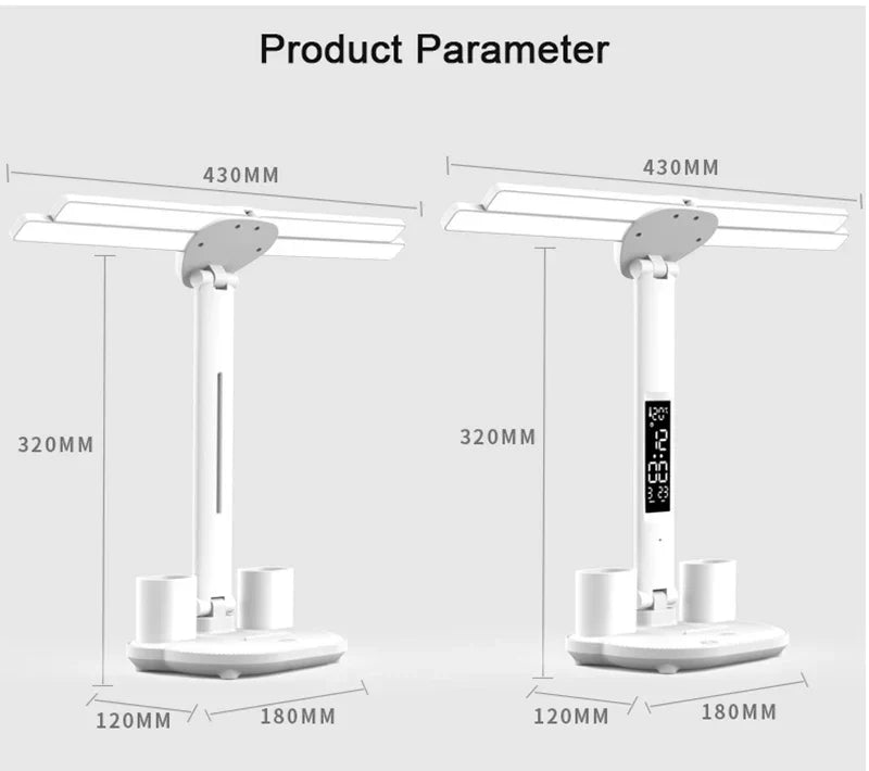 Rechargeable Table Lamp for Study Desk Lamp Reading Light Led Table Light with Fan Led Clock Dispaly Reading Lamp