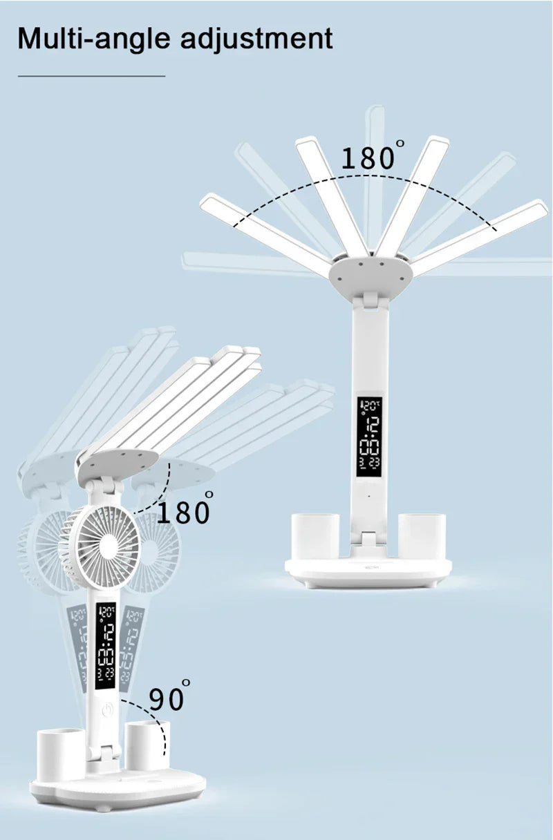 Rechargeable Table Lamp for Study Desk Lamp Reading Light Led Table Light with Fan Led Clock Dispaly Reading Lamp