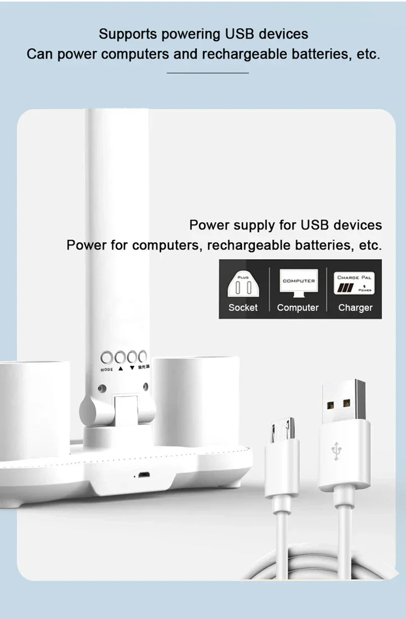 Rechargeable Table Lamp for Study Desk Lamp Reading Light Led Table Light with Fan Led Clock Dispaly Reading Lamp