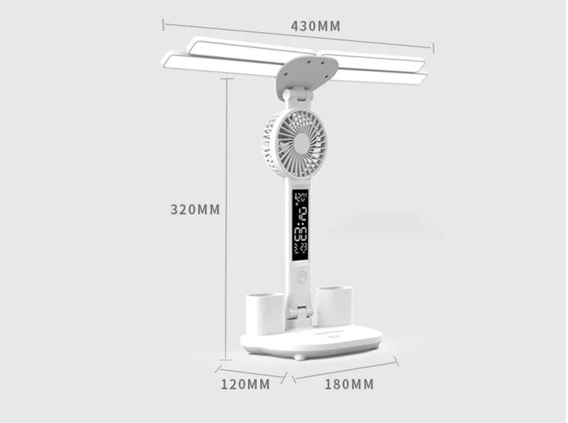 Rechargeable Table Lamp for Study Desk Lamp Reading Light Led Table Light with Fan Led Clock Dispaly Reading Lamp