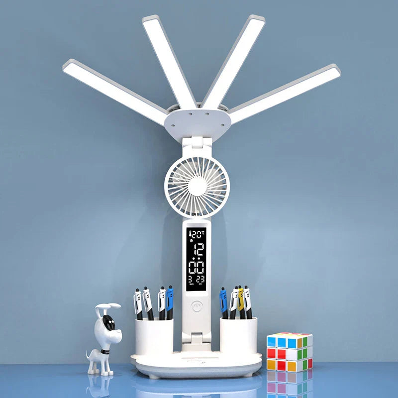 Rechargeable Table Lamp for Study Desk Lamp Reading Light Led Table Light with Fan Led Clock Dispaly Reading Lamp