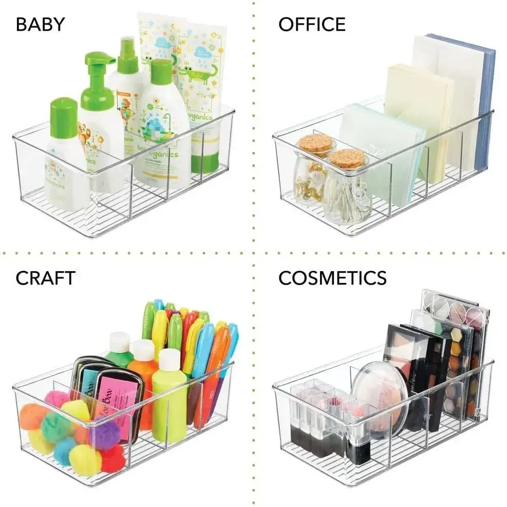 Refrigerator Organizer Bin Clear Plastic Food Storage Organizer Fridge Storage Box with Divider Freezer Pantry Kitchen