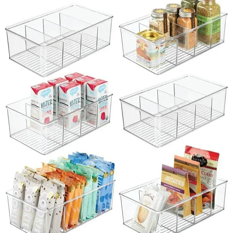 Refrigerator Organizer Bin Clear Plastic Food Storage Organizer Fridge Storage Box with Divider Freezer Pantry Kitchen