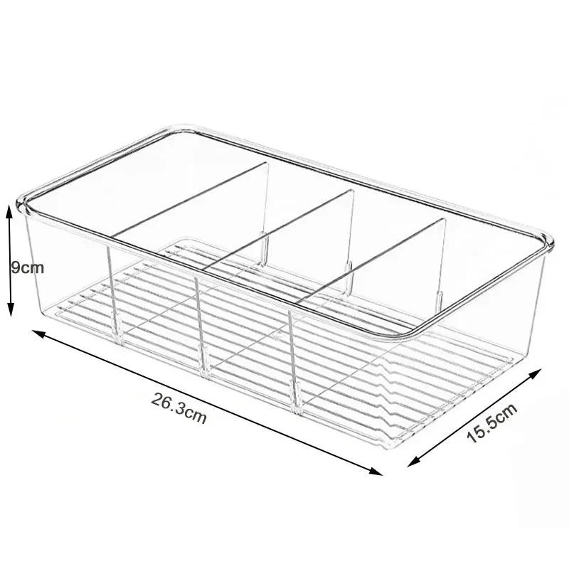 Refrigerator Organizer Bin Clear Plastic Food Storage Organizer Fridge Storage Box with Divider Freezer Pantry Kitchen