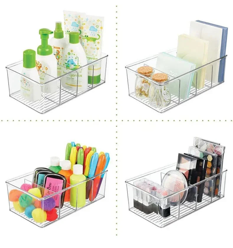 Refrigerator Organizer Bin Clear Plastic Food Storage Organizer Fridge Storage Box with Divider Freezer Pantry Kitchen