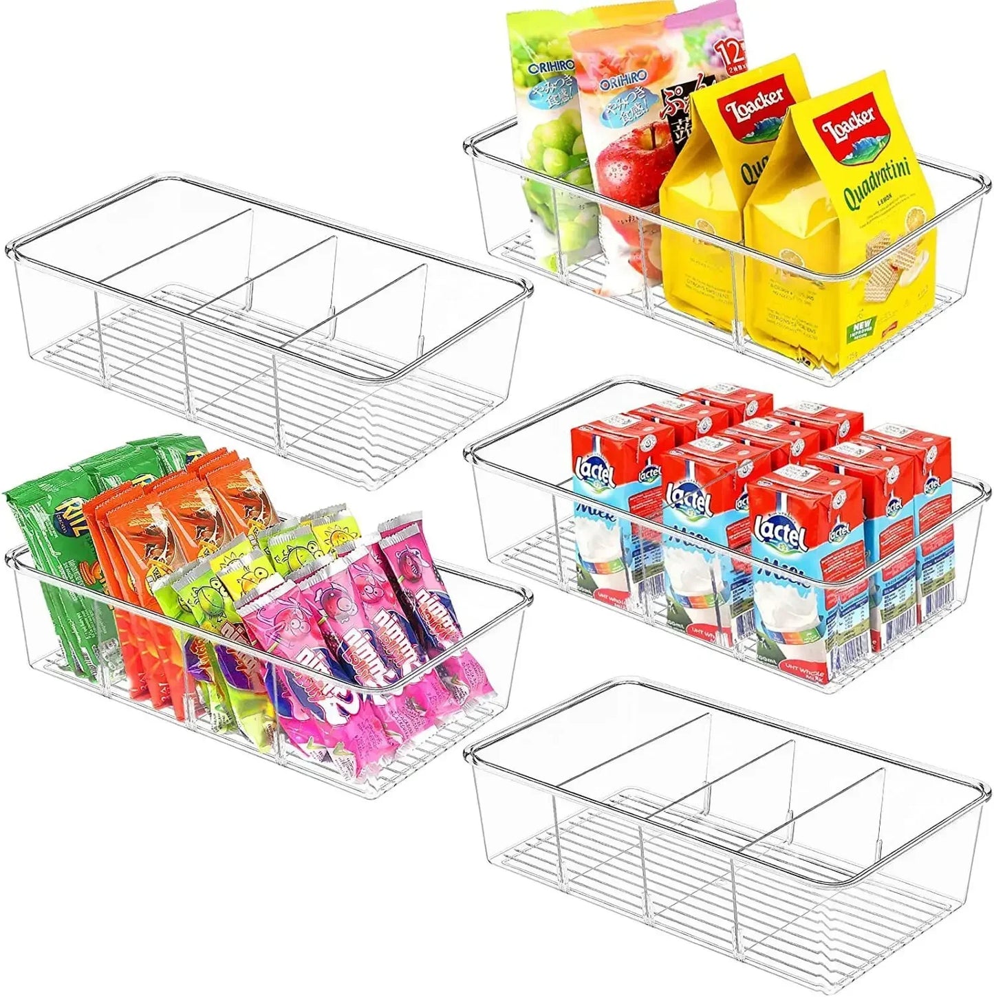 Refrigerator Organizer Bin Clear Plastic Food Storage Organizer Fridge Storage Box with Divider Freezer Pantry Kitchen