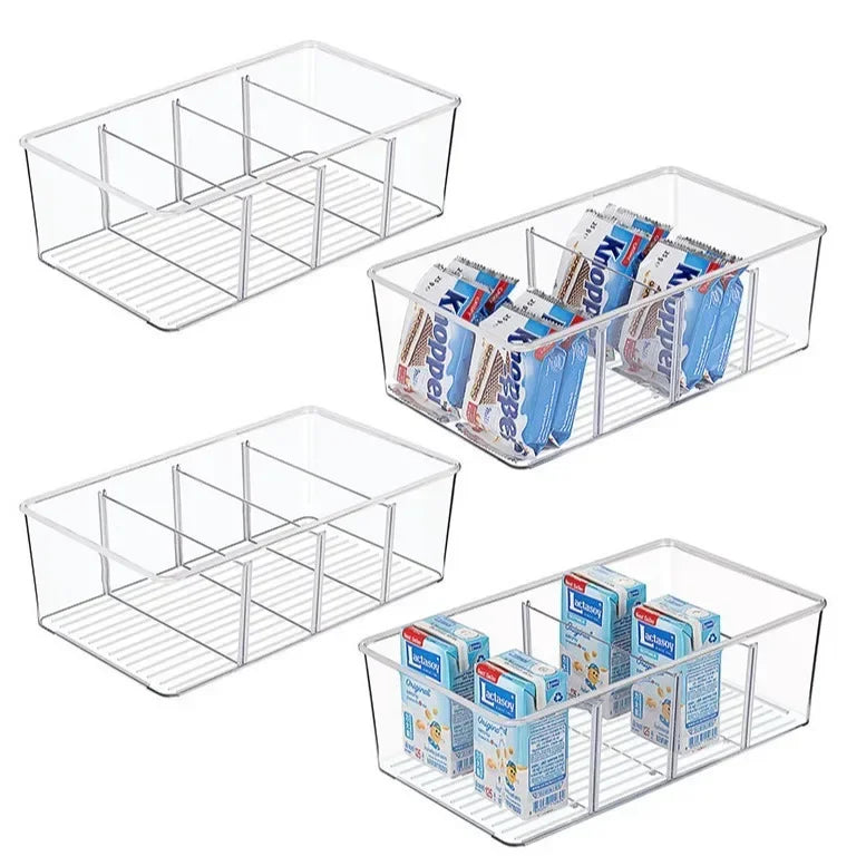 Refrigerator Organizer Bin Clear Plastic Food Storage Organizer Fridge Storage Box with Divider Freezer Pantry Kitchen