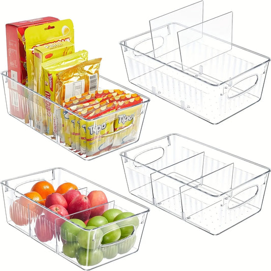 Refrigerator Organizer Bin Clear Plastic Food Storage Organizer Fridge Storage Box With Divider Freezer Pantry kitchen