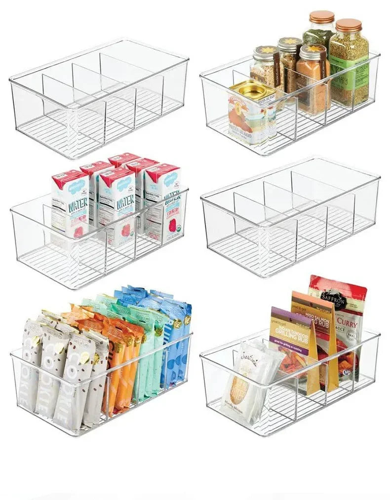 Refrigerator Organizer Bin Clear Plastic Food Storage Organizer Fridge Storage Box with Divider Freezer Pantry Kitchen