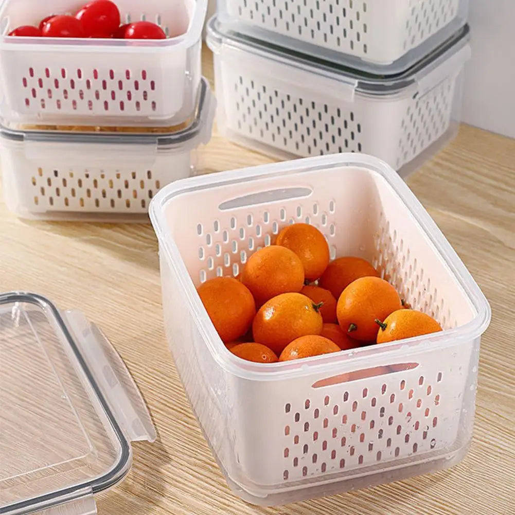 Refrigerator Storage Box Fridge Organizer Fresh Vegetable Fruit Boxes Drain Basket Storage Containers Pantry Kitchen