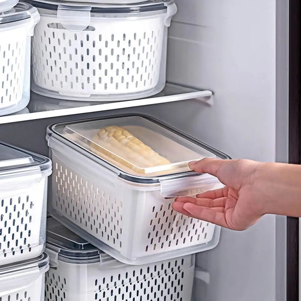 Refrigerator Storage Box Fridge Organizer Fresh Vegetable Fruit Boxes Drain Basket Storage Containers Pantry Kitchen