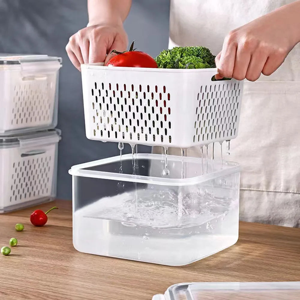 Refrigerator Storage Box Fridge Organizer Fresh Vegetable Fruit Boxes Drain Basket Storage Containers Pantry Kitchen