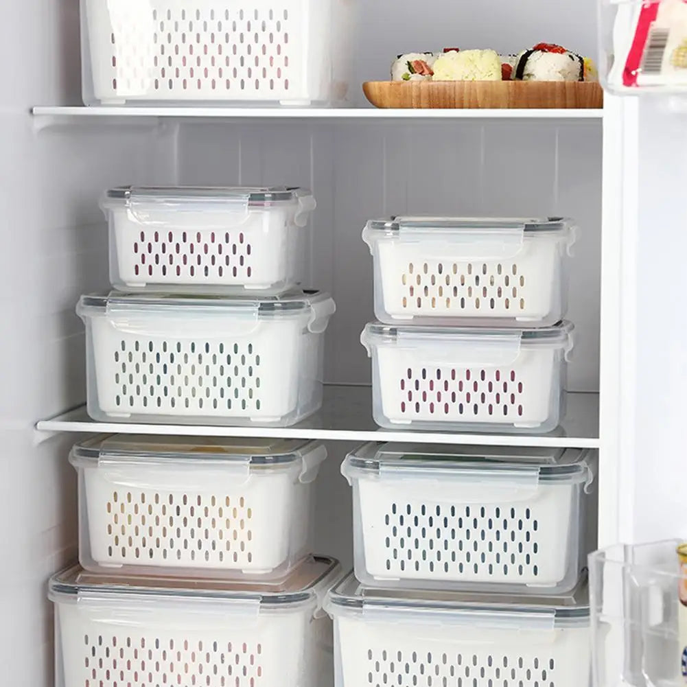 Refrigerator Storage Box Fridge Organizer Fresh Vegetable Fruit Boxes Drain Basket Storage Containers Pantry Kitchen