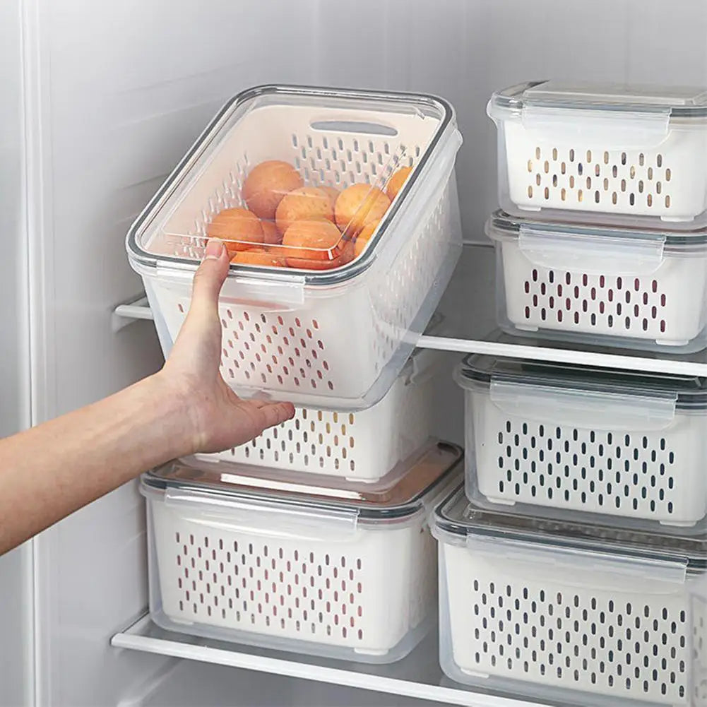 Refrigerator Storage Box Fridge Organizer Fresh Vegetable Fruit Boxes Drain Basket Storage Containers Pantry Kitchen