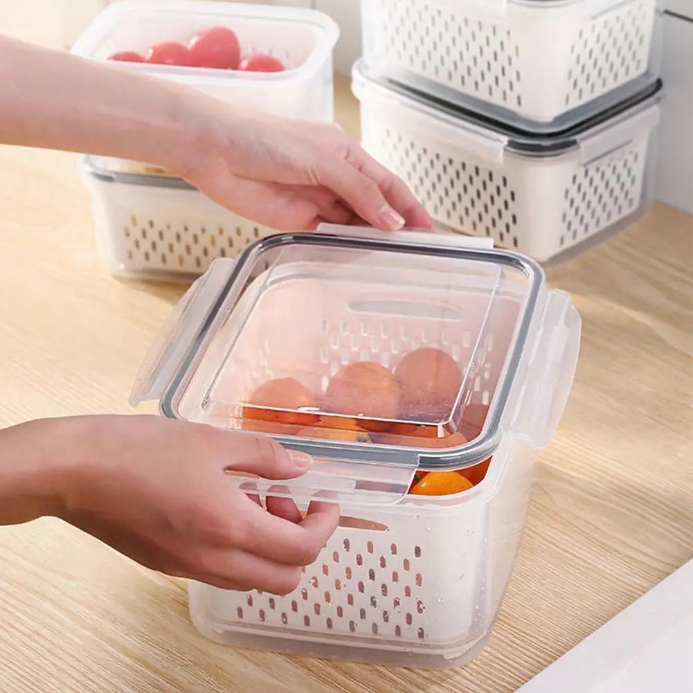 Refrigerator Storage Box Fridge Organizer Fresh Vegetable Fruit Boxes Drain Basket Storage Containers Pantry Kitchen