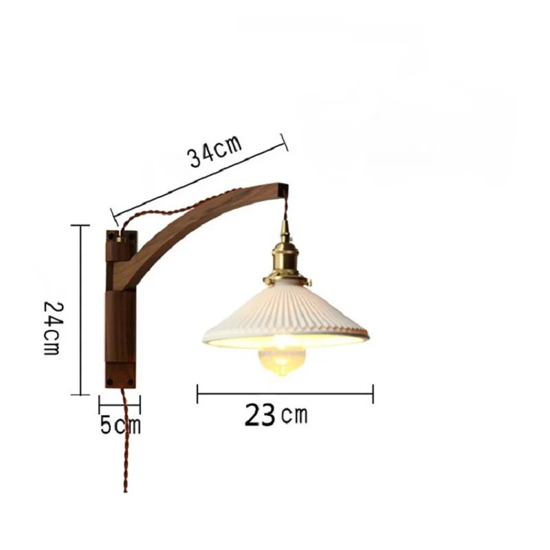 Retro Folding Wall Lamp Retractable Walnut Solid Wood Wall Lamp household Bedroom Bedside living room decoration light