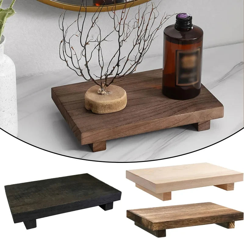 Retro Wood Pedestal Soap Stand Wood Riser Soap Dish Brush Candle Plant Holder Rustic Countertop Storage Tray Home