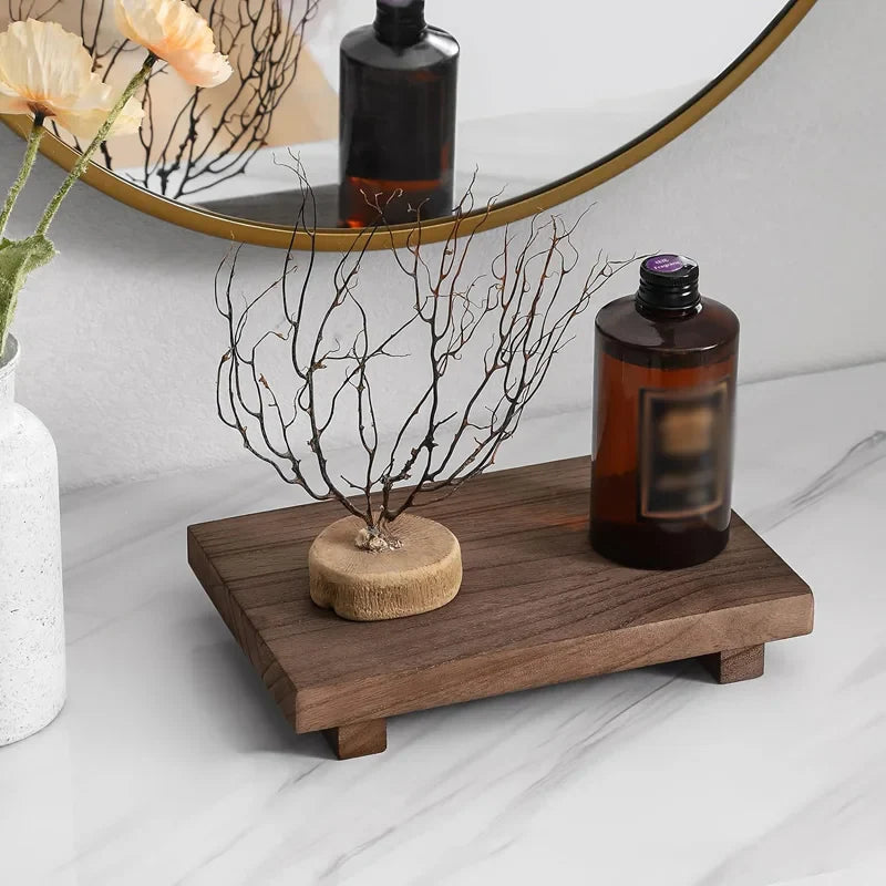 Retro Wood Pedestal Soap Stand Wood Riser Soap Dish Brush Candle Plant Holder Rustic Countertop Storage Tray Home