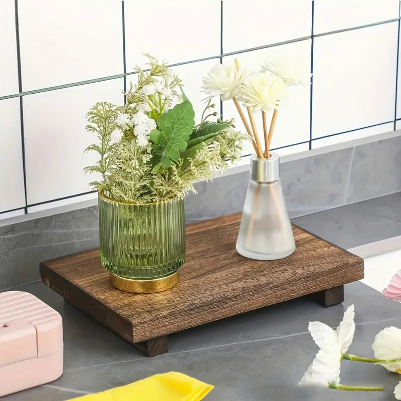 Retro Wood Pedestal Soap Stand Wood Riser Soap Dish Brush Candle Plant Holder Rustic Countertop Storage Tray Home