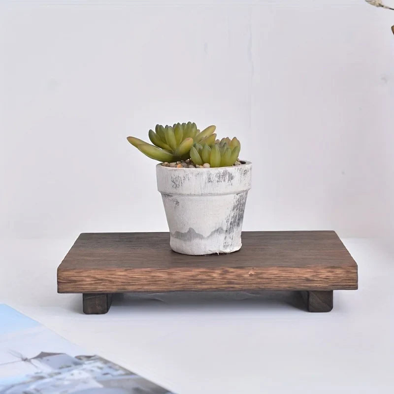 Retro Wood Pedestal Soap Stand Wood Riser Soap Dish Brush Candle Plant Holder Rustic Countertop Storage Tray Home