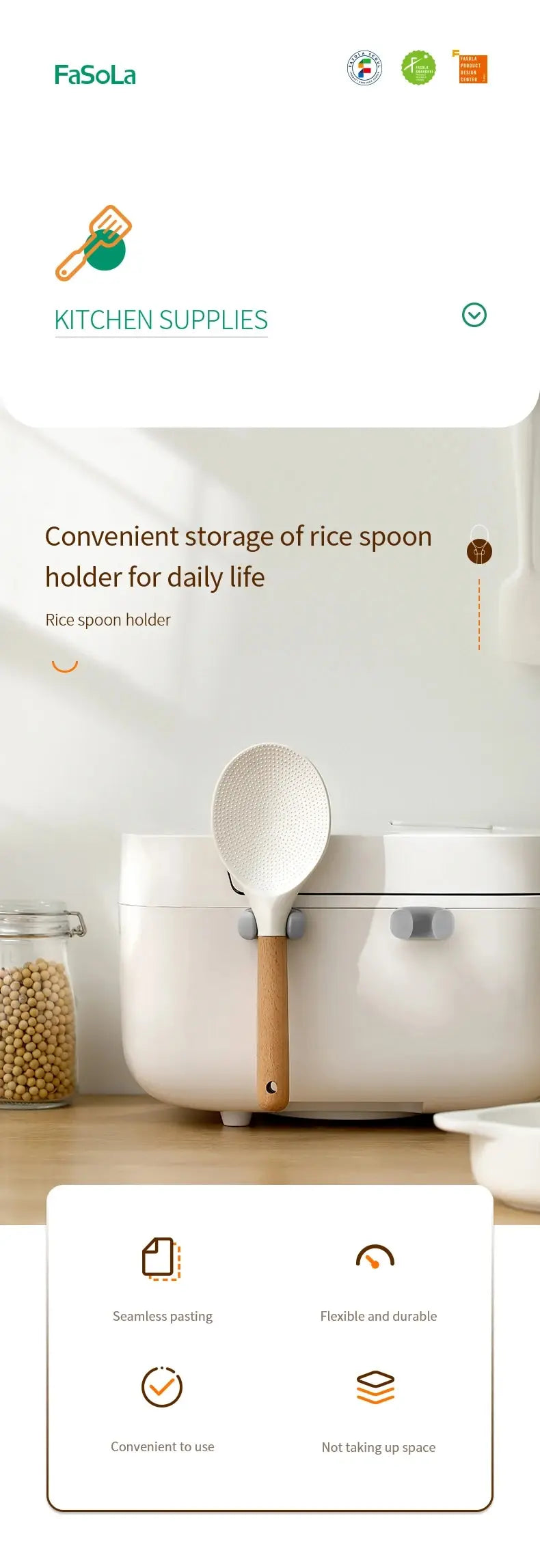 Rice Spoon Holder Silicone Storage Rack Kitchen Wall-Mounted Cooker Spoon Shelf Placement Rack White - WHITE