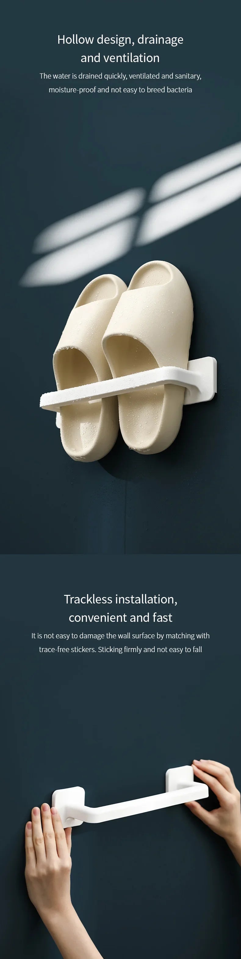 Self-Adhesive Plastic Bathroom Slippers Wall-Mounted Shoe Rack Storage Shoe Rack For Slippers Towels Multi-Purpose Pot